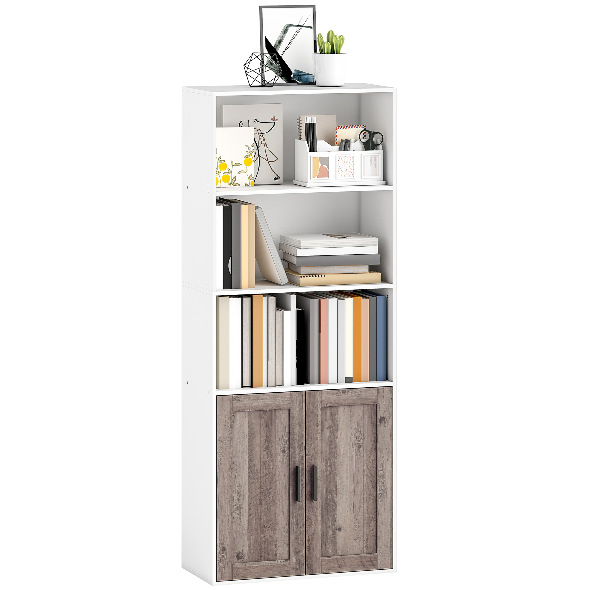 TEMU HOMCOM Estantería para Libros Estrecha, Librería con Puertas, Estantes Abiertos y Armario con Balda Ajustable, para Salón, Estudio, Oficina,