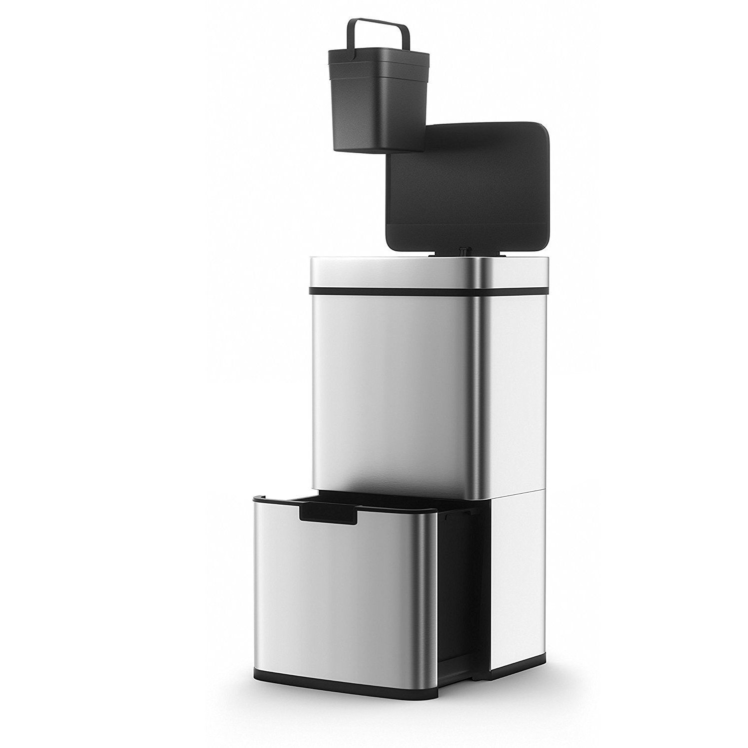 TEMU de Basura Automático 3-Vías NARVIK de 75 L - Gran Capacidad (47 L + 25 L ) + de Mesa de 3 L, Sin (Sensor Infrarrojo), Cierre Silencioso
