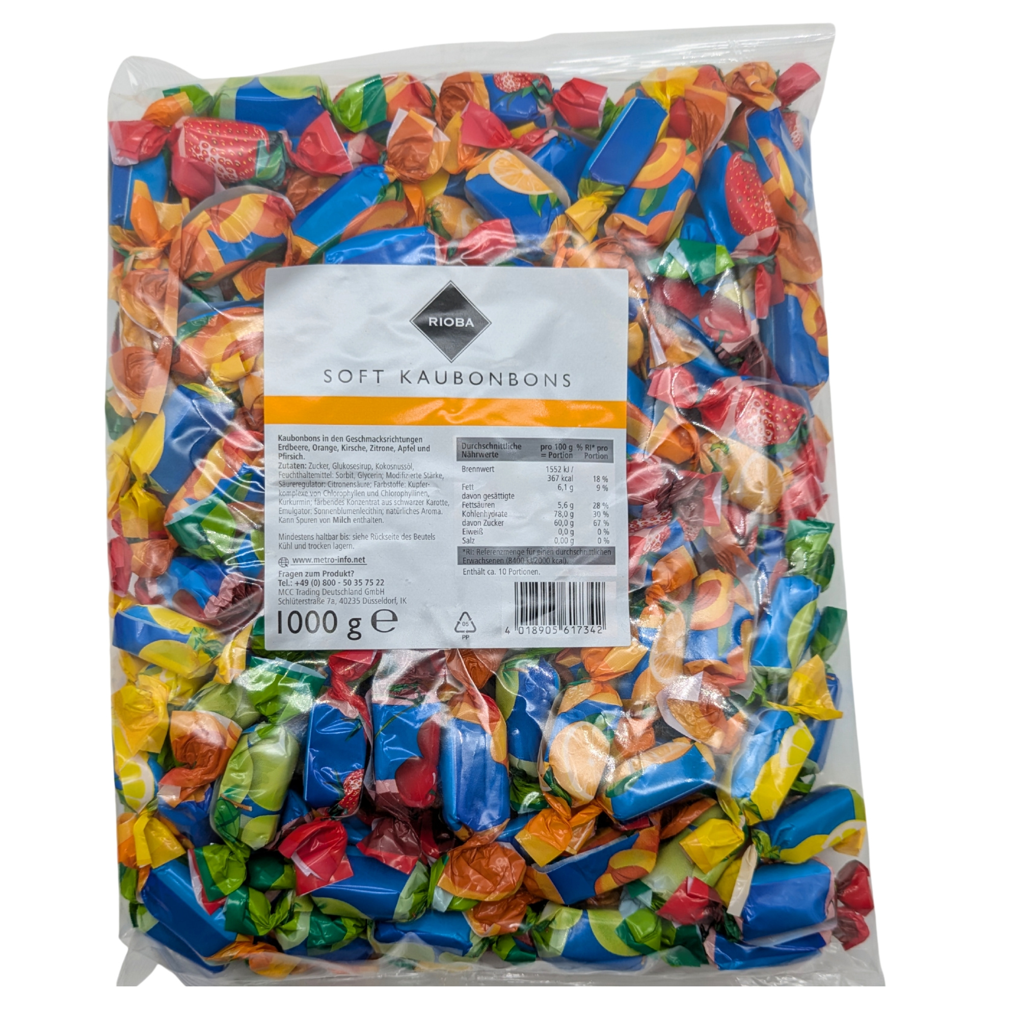 E-shop Rioba Soft Kaubonbons Bonbons Fruchtbonbons 1000g Beutel Party Büro