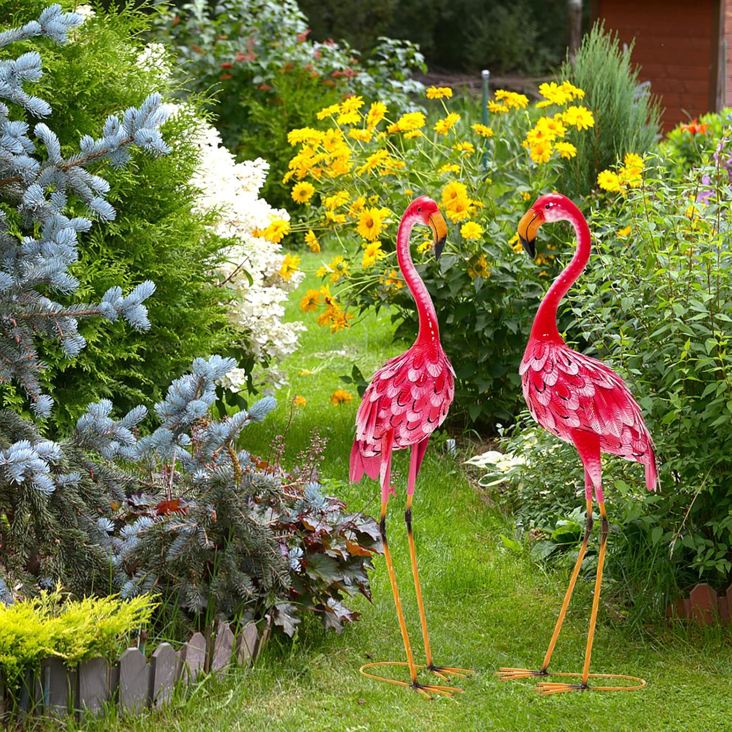 Garden Sculptures, Set Of 2, Exterior Iron Sculptures, With Ground , Living Decorations