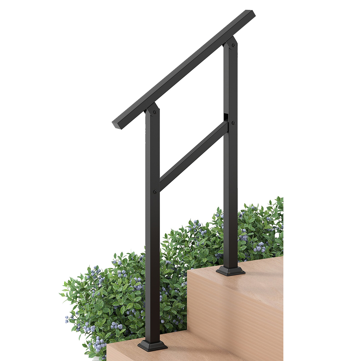 Image of Handrail For Outdoor Steps, Metal Hand Rail Fits 0-2 Steps W/ Flexible Angle Adjustment, 330 Lbs Staircase Safety Railing W/ Installation Kit For Deck, Porch, Entryway