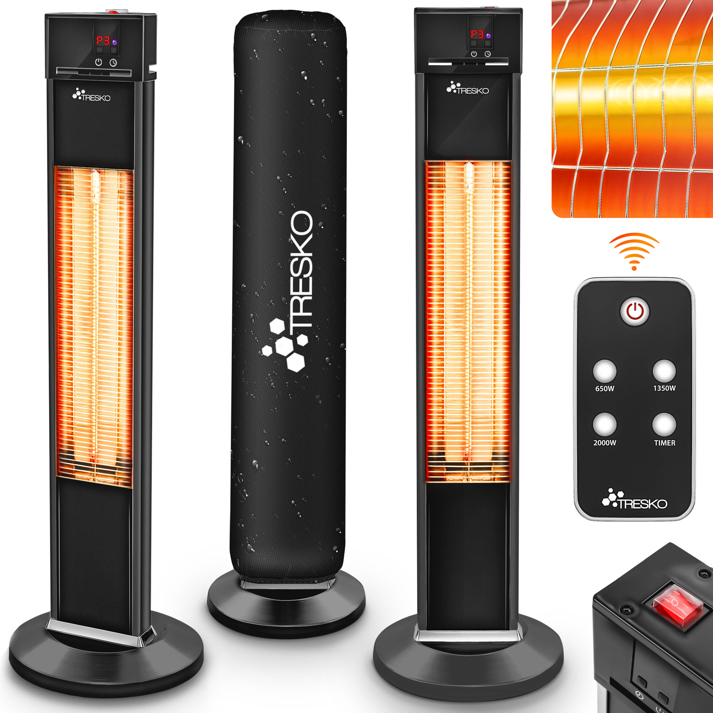 TEMU Tresko® Infrared Stand Heater 2000w With Remote Control | Electric Heater For Terrace, Outdoor Use With 3 Heating Levels | Indoor & Outdoor
