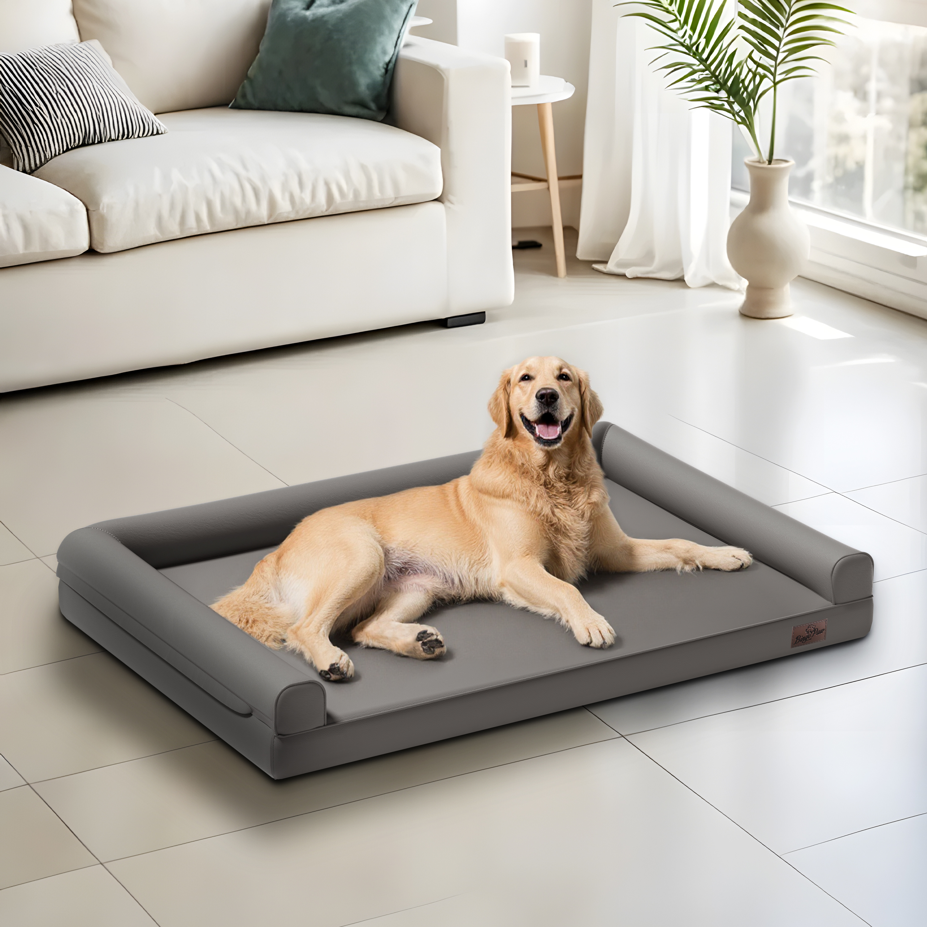 Image of Dog Bed Orthopedic For Large Dogs, Extra Large Synthetic Leather Pet Bed With Orthotic Support Foam, Waterproof Easy- Couch For Large/medium/small , Ideal For Labradors, German Shepherds