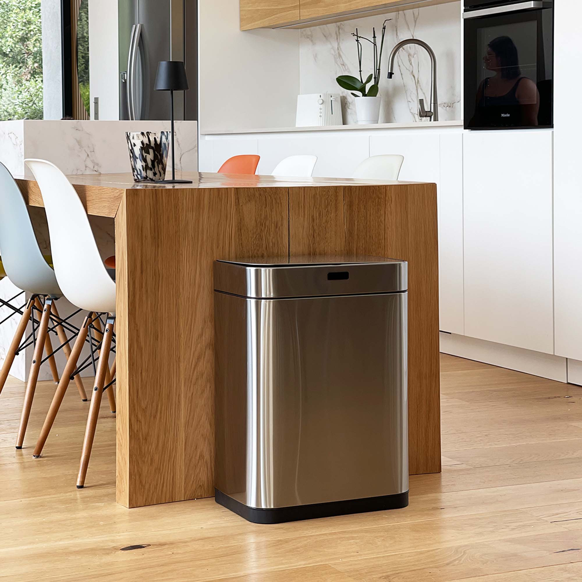 TEMU 60l Upper Stainless Steel Automatic Trash Can – Touchless Infrared Sensor Opening, Silent Anti-odor Closure, With Large Capacity (42×30×58 Cm),