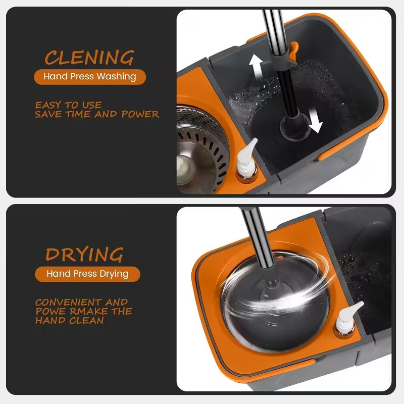 Smart Mop Cleaning Set – 1x Bucket + 2 Replacement Mop Heads, Anti-Splash, Durable & Sturdy Material – Easy Floor Mopping System – Microfiber Spin Mop and Bucket Set (Red & Black)