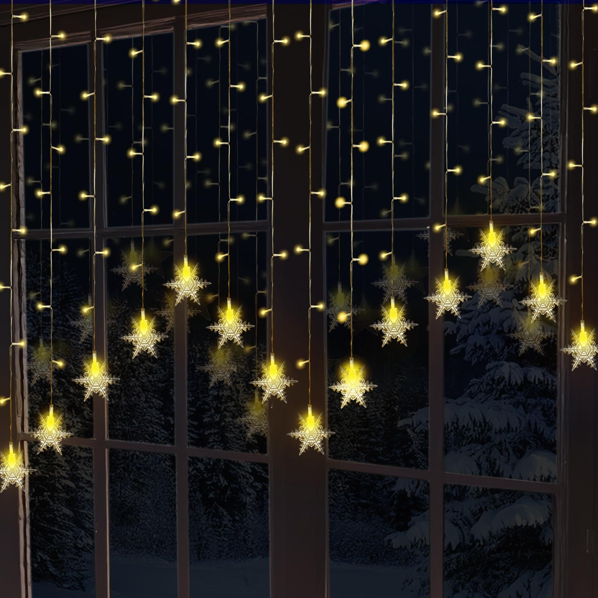 TEMU Globrite 104 Led Curtain Light - Christmas Window Lights, Fairy Lights, 8 - Xmas Decor, Indoor Window, Bedroom, Party, Wedding, Plug-in Led