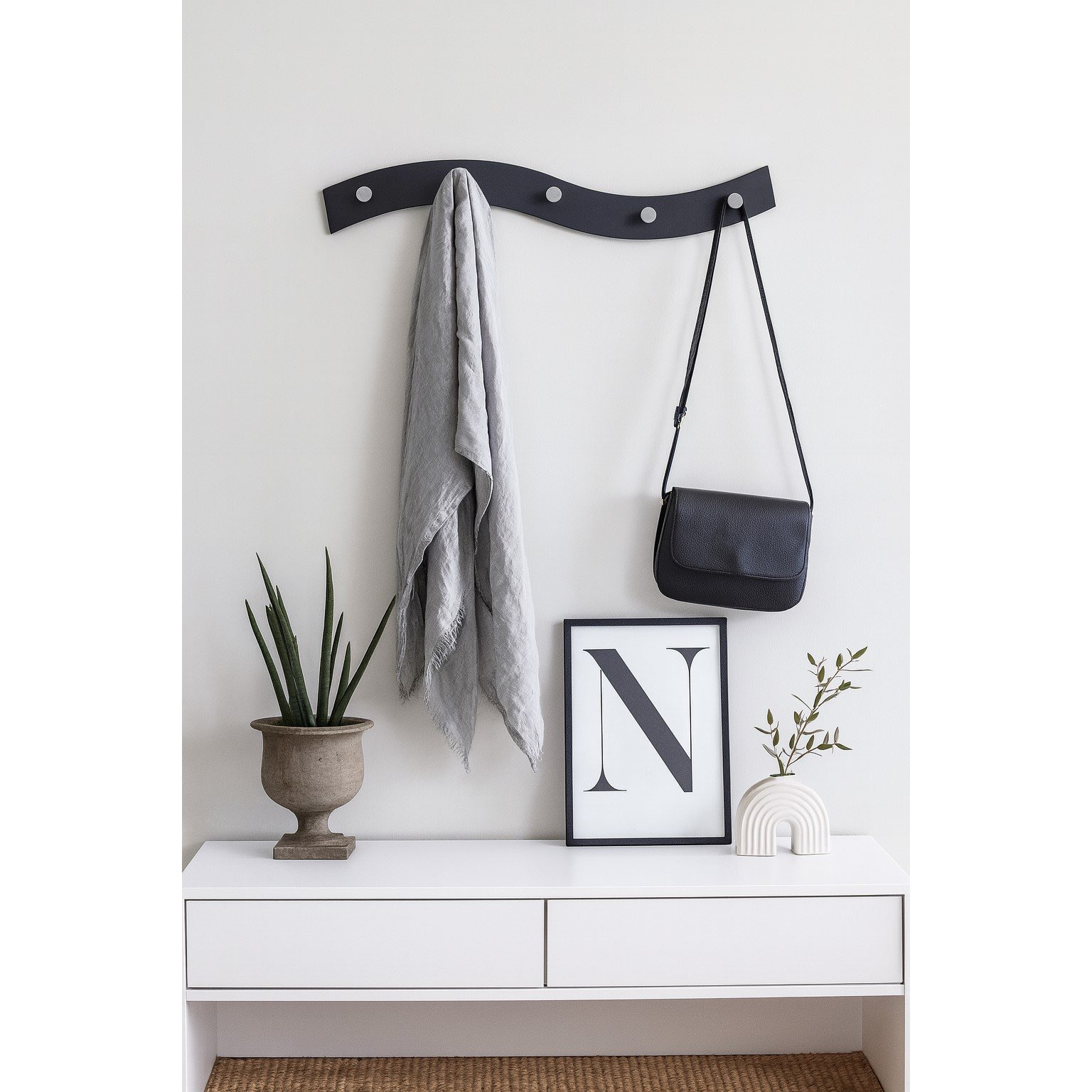 Image of Modernwardrobe Rail With 5 Chrome-plated Hooks - 60 Cm Wall-mounted Wardrobe - Optic - Space-saving And Stylish