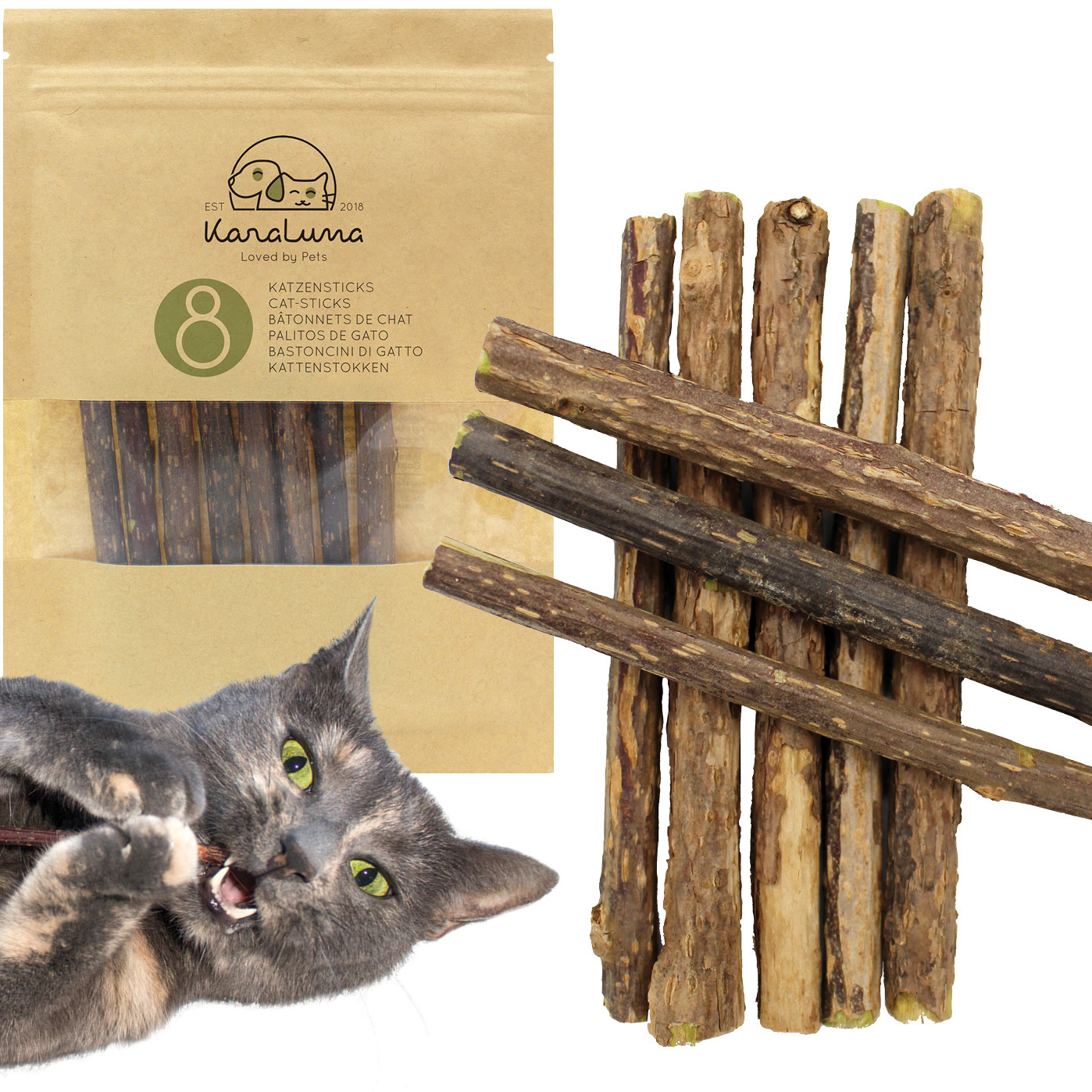 Image of 8x Cat Sticks – & Chew Toys – Catnip Sticks, Valerian Cat Sticks, Chew Sticks, Cat Toys