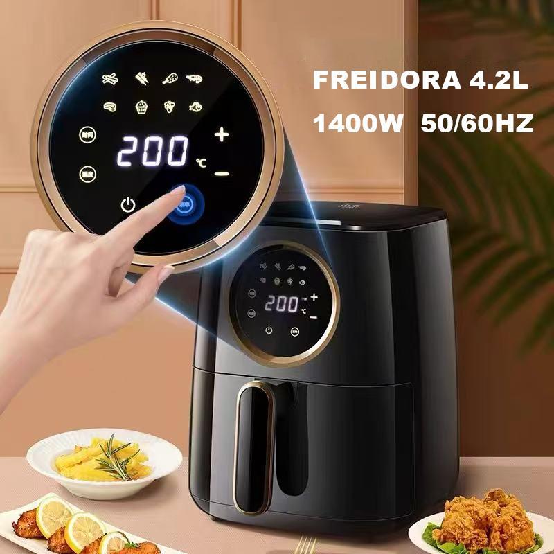 TEMU Freidora sin aceite, capacidad 4.2 L，1400W，200 °C Máxima， Panel Táctil, 8 Preconfigurados, Diseño Moderno y Elegante, Negro