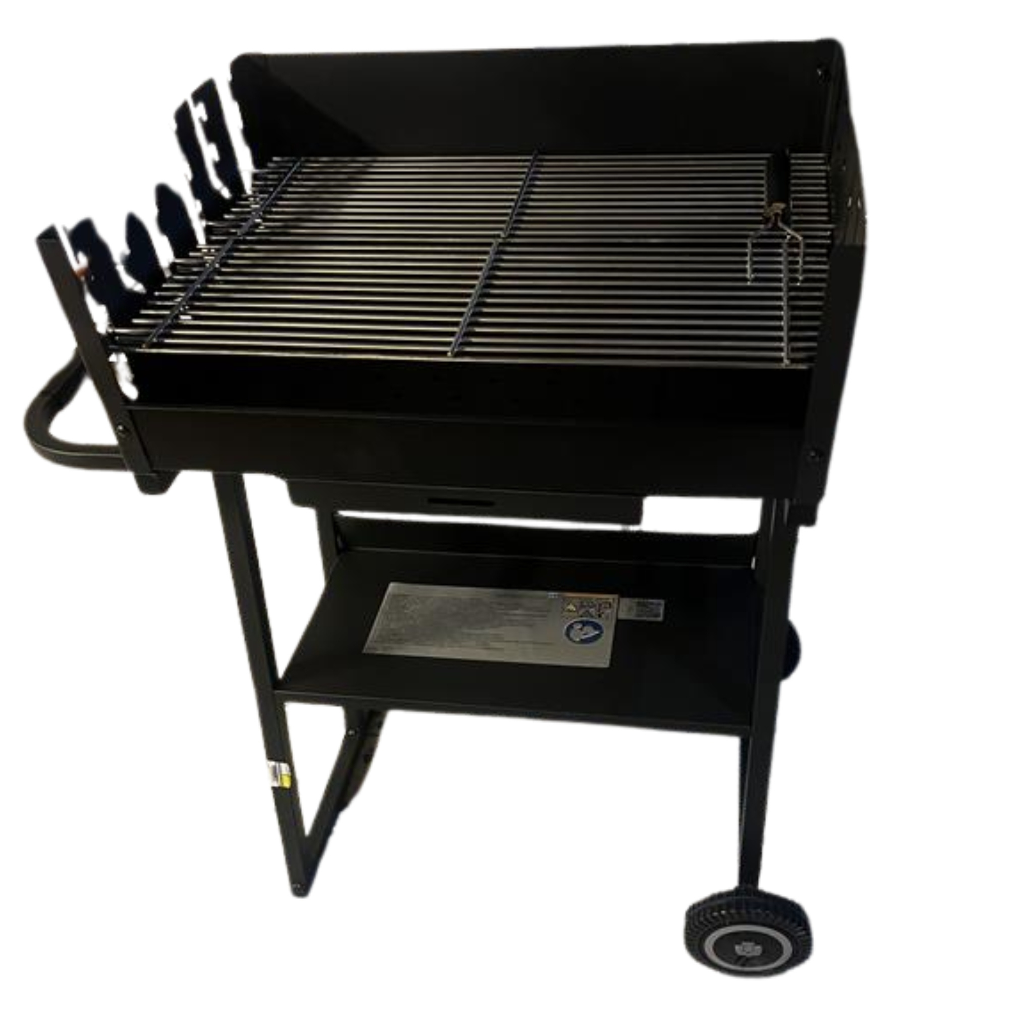 TEMU Tarrington House Charcoal Grill, With 2 Height-adjustable Grates, With Wheels, Black / Wood Base Plate / Made Of Durable Steel / Storage Shelf