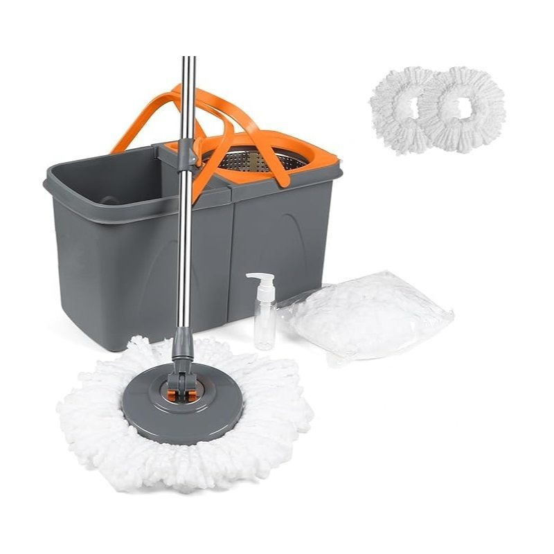 Smart Mop Cleaning Set – 1x Bucket + 2 Replacement Mop Heads, Anti-Splash, Durable & Sturdy Material – Easy Floor Mopping System – Microfiber Spin Mop and Bucket Set (Red & Black)