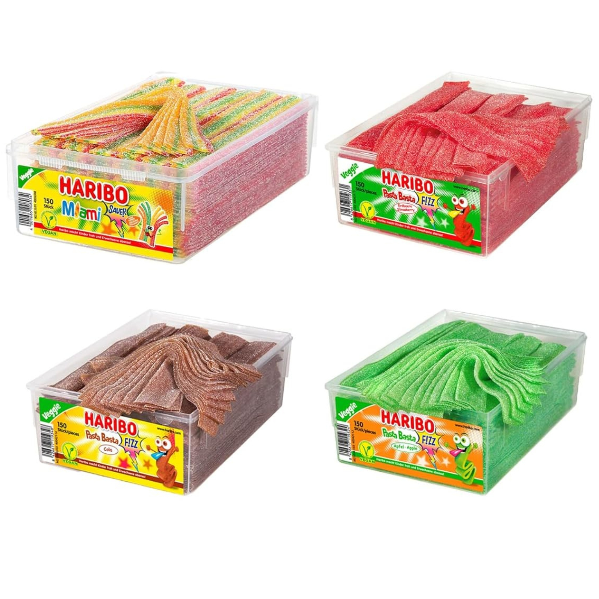 E-shop Haribo Pasta 4er Mischpaket 1x Miami 1125g + 1x Apfel 1125g + 1x Cola 1125g + 1x Erdbeere 1125g | Gesamtinhalt 4500g | Als Set für Freunde Party
