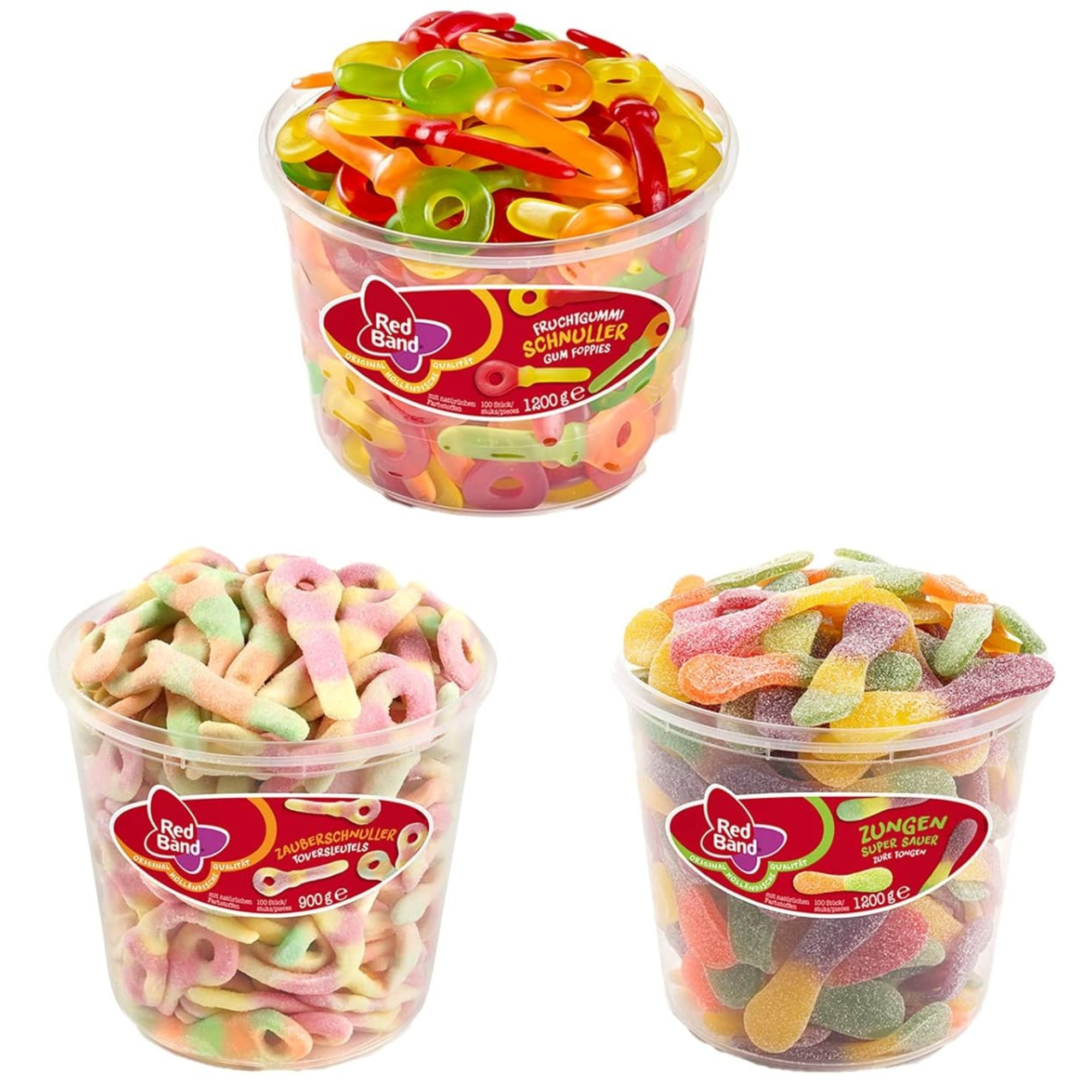E-shop Red Band Mischpaket 1x Fruchtgummi Schnuller + 1x Zauberschnuller + 1x Zungen Super Sauer als Set für Freunde Party oder Büro Kinder Geburtstag