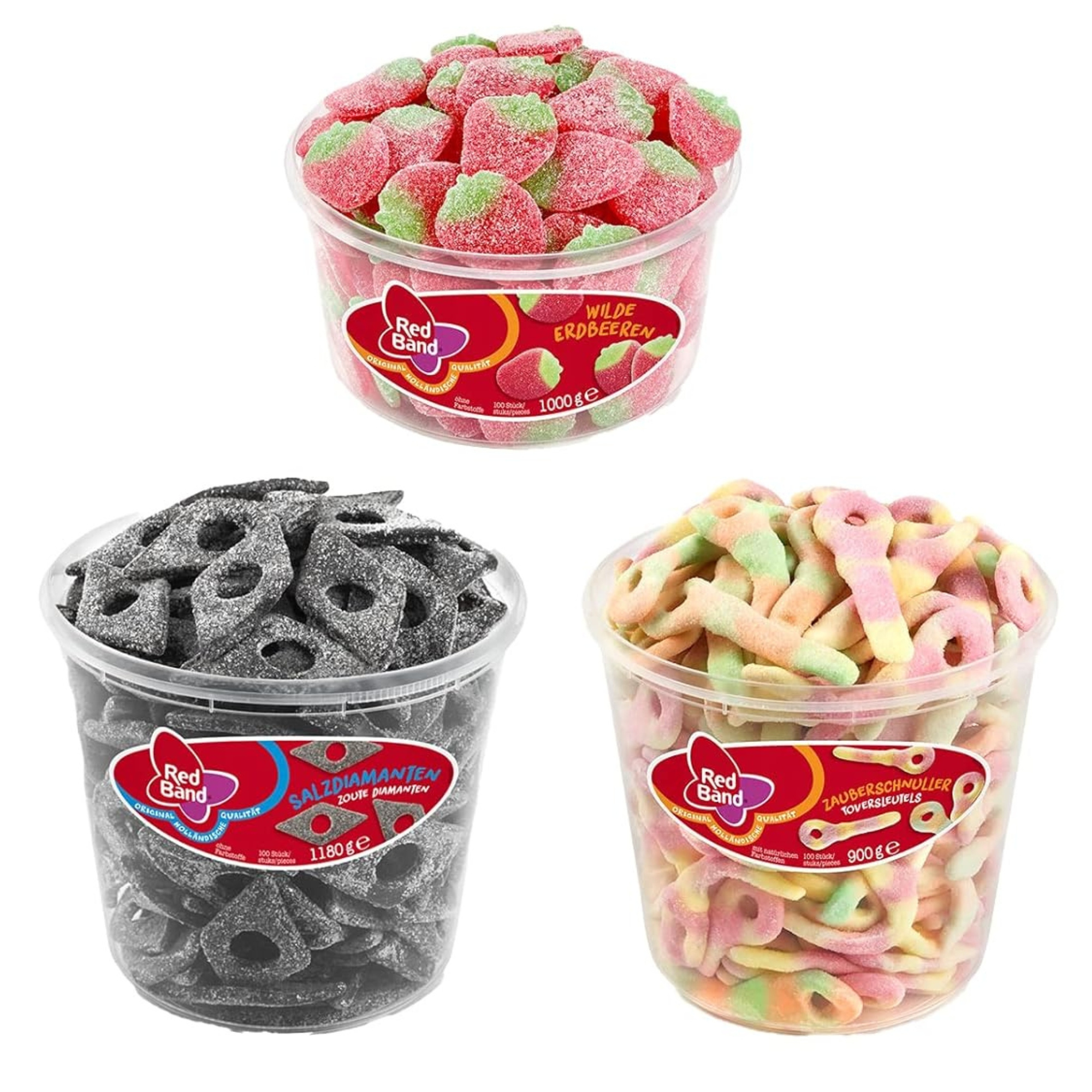 E-shop Red Band Mischpaket 1x Wilde Erdbeeren 1000g + 1x Salzdiamanten 1180g + 1x Zauberschnuller 900g | Gesamtinhalt 3080g | Als Set für Freunde Party