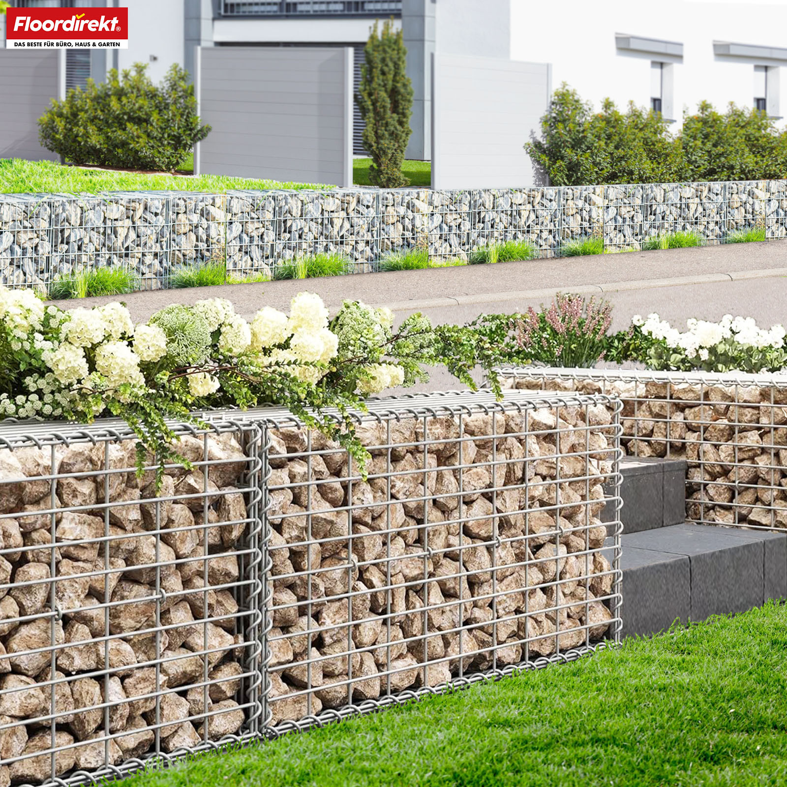 TEMU Floordirekt Gabion Basket - Galvanized Steel Basket - For Decorative Privacy Screens & Garden Projects - Metal Stone Basket - Stone Wall Fence -