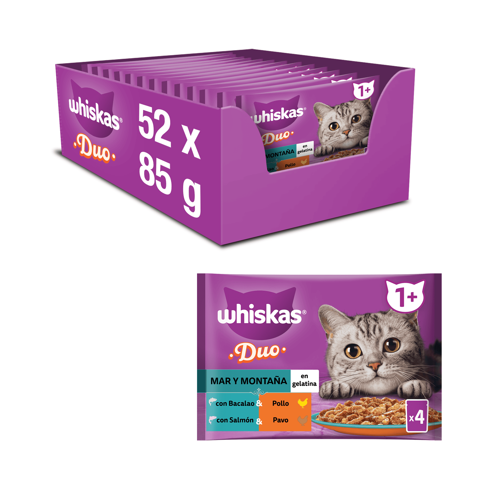 TEMU WHISKAS DUO PESCADO Y AVES, 52x85g