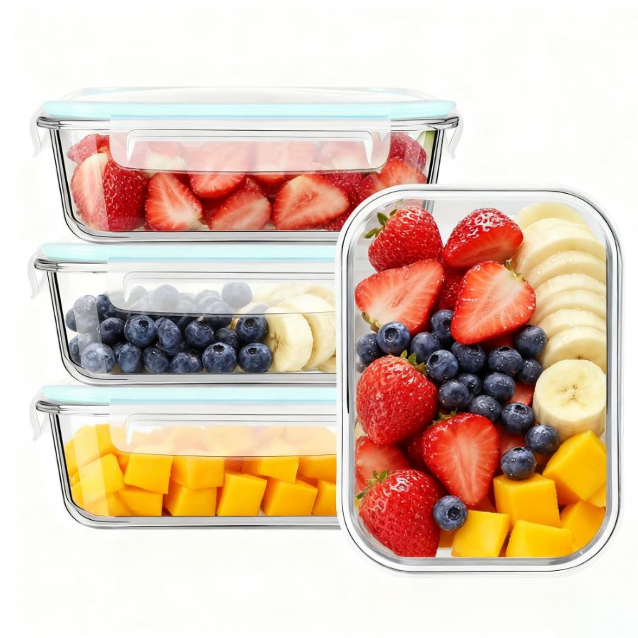 E-shop 1520ML Frischhaltedosen Glas Set für Lebensmittel 8 Stück(4 Behälter + 4 Deckel), Glasbehälter mit Deckel Mikrowellengeschirr Spülmaschinen &