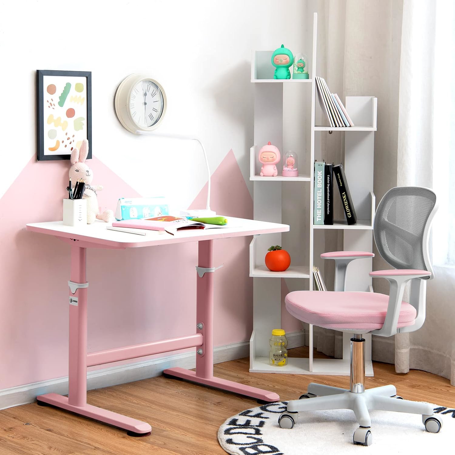 Image of Kids Desk Chair, Height Adjustable Children Study Chair W /armrests & Y-shaped Support, Student Computer Chair W/universal Wheels For , Swivel Mesh Task Chair For 3 Years Old