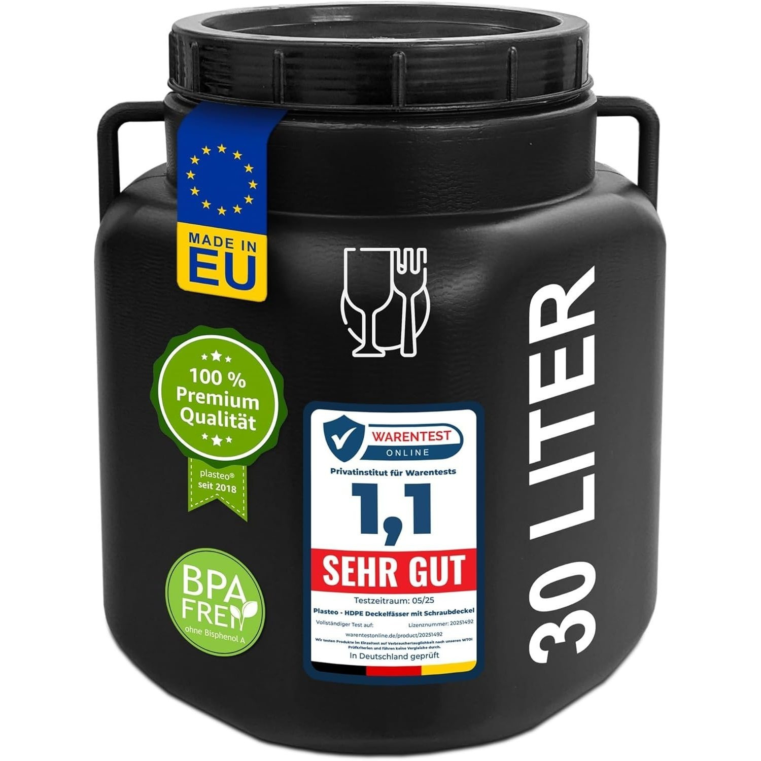 Image of Plasteo® 30 Liter Bucket With Lid And Handles, Angular Black, Food-grade And Bpa-free, Feed Bucket Plastic Bucket Universal Bucket Lid Bucket Water Bucket Storage Bucket.
