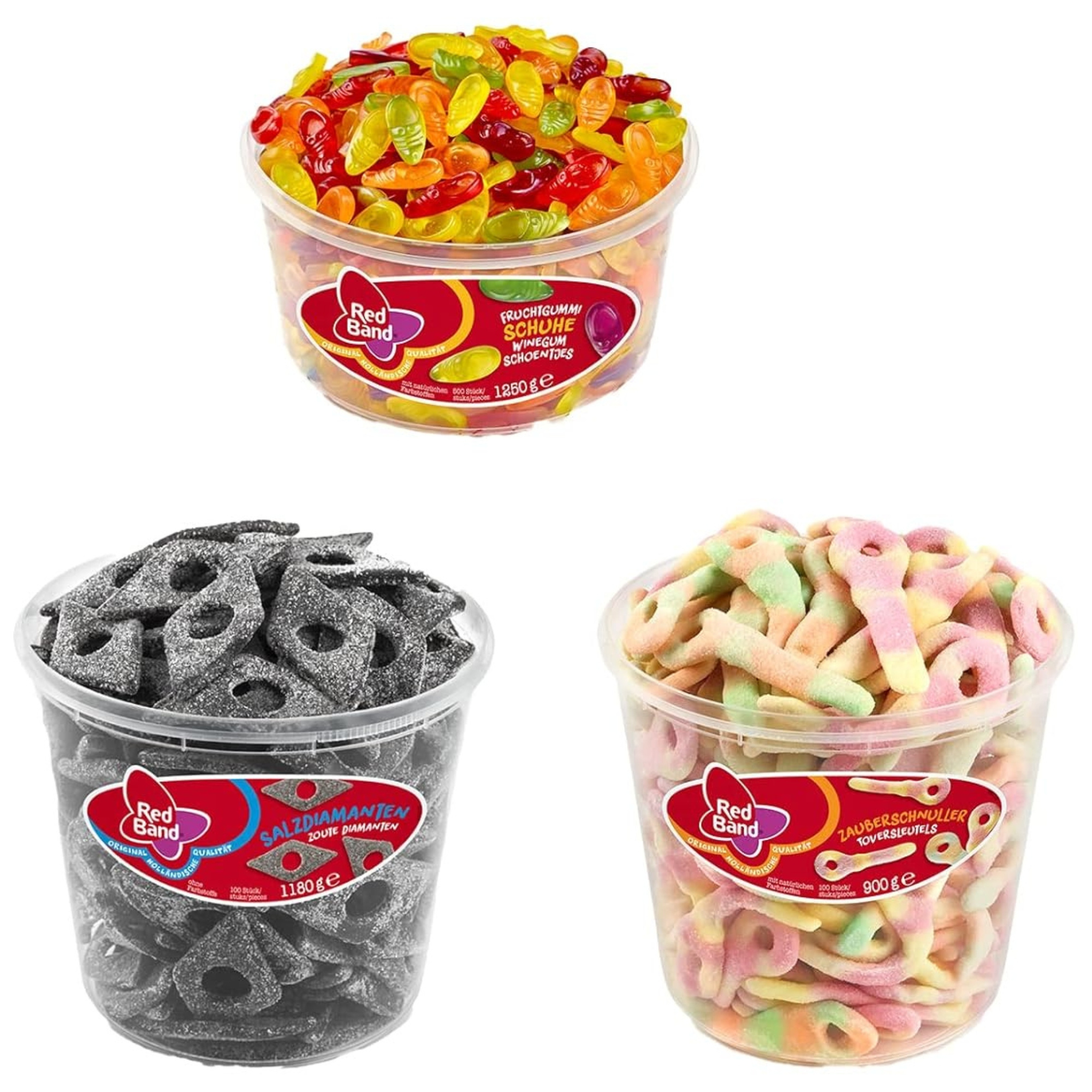 E-shop Red Band Mischpaket 1x Fruchtgummi Schuhe + 1x Salzdiamanten + 1x Zauberschnuller als Set für Freunde Party oder Büro Kinder Geburtstag
