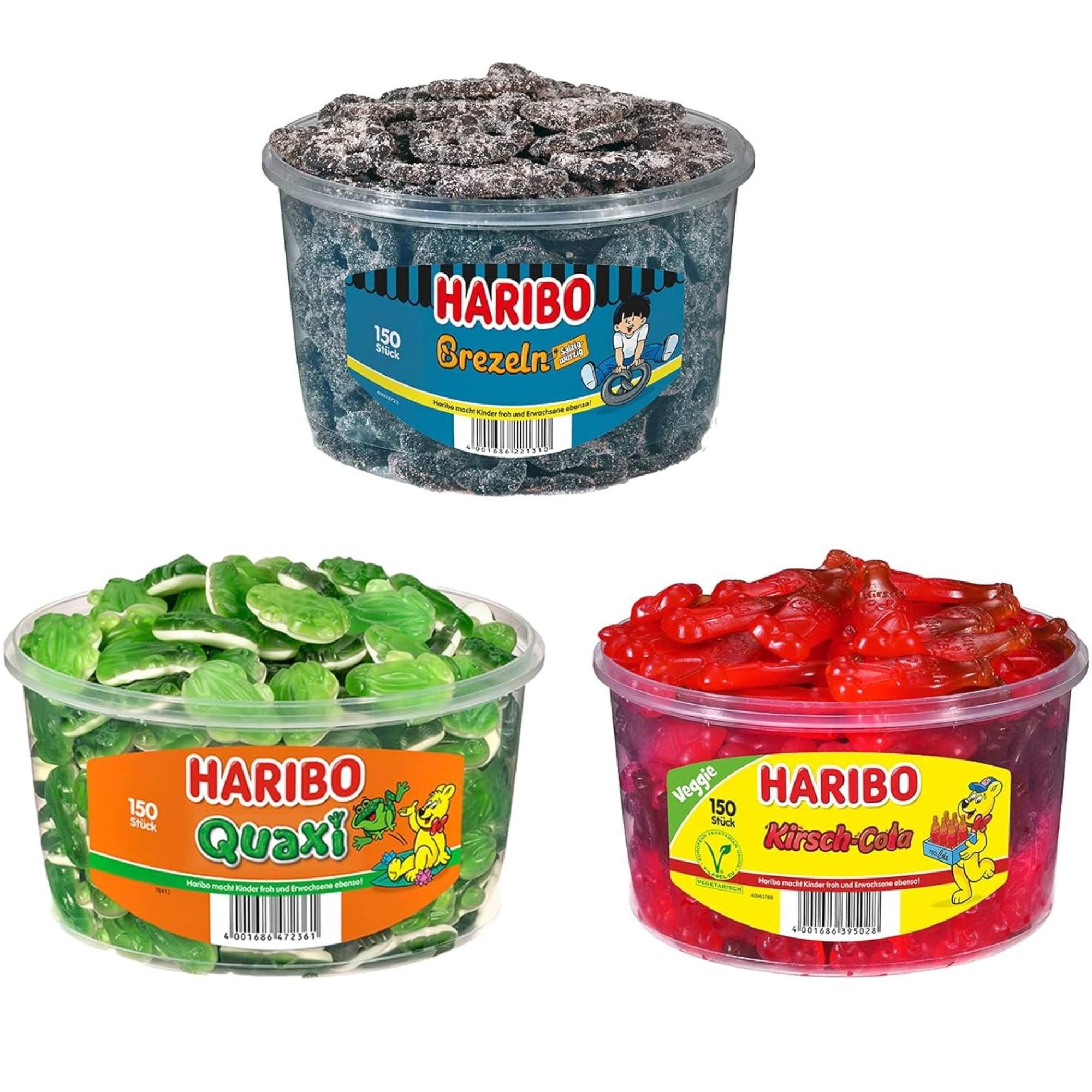 Image of Haribo Mixed Pack 1x Frogs + 1x Cherry Cola + 1x Salted Pretzels As A Set For ' Party Or Office Kids' Birthday Candy