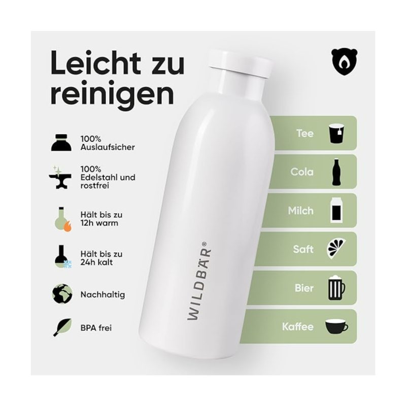 Image of Bottle White 500 Ml - Stainless Steel Bottle, Spill-proof For Office, Sports, Hiking Or School - Bpa And