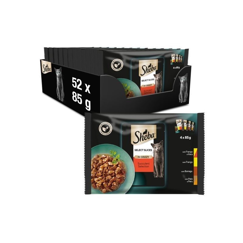 TEMU Sheba Selezione Comida Húmeda para Gatos Selección de en Salsa, Multipack (Pack de 13 x 4 bolsitas x 85g)