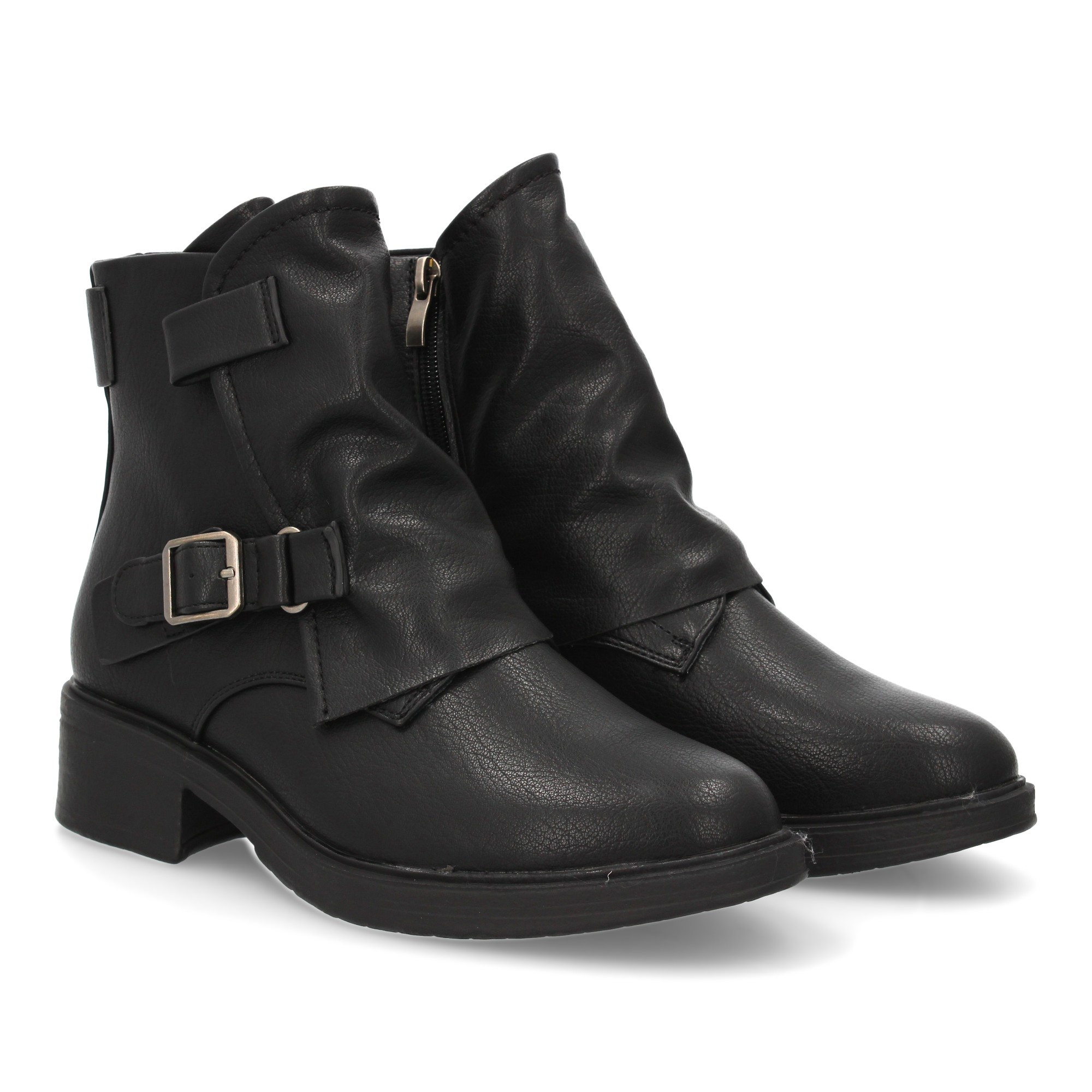 Boots With Metal Buckles And . Comfortable Wide Heel. Zipper Closure. Front Lining Detail. Perfect For Fall And Winter