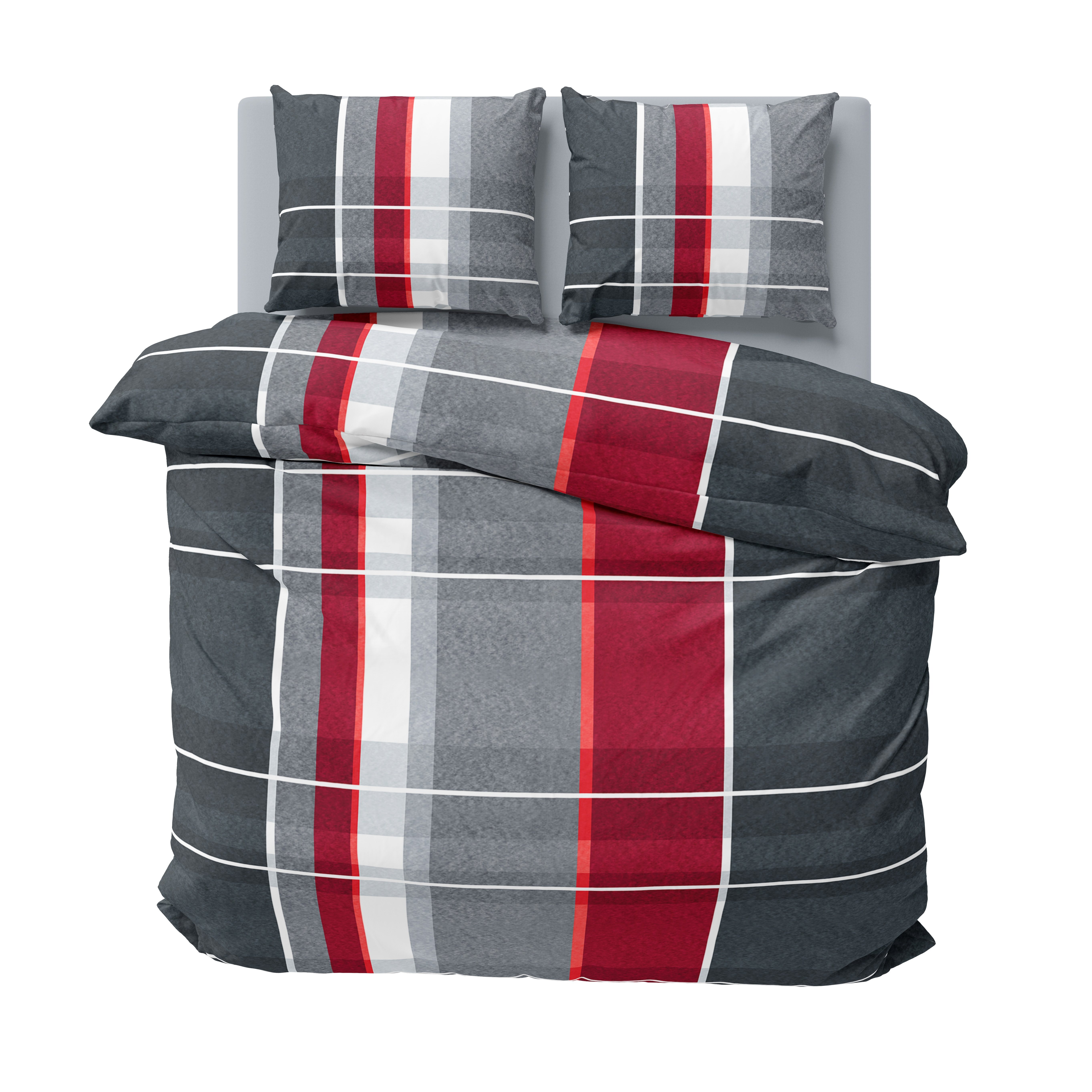 Winter Bed Linen Checked Striped Grey Red Modern Fleece Soft Cuddly Warm Soft Bed Covers Including Pillowcase 80x80 Cm With Zipper
