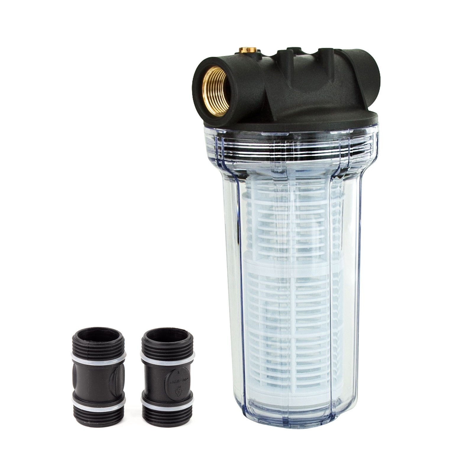 E-shop Vorfilter für Hauswasserwerke und Gartenpumpen, mit Filtereinsatz, lange Ausführung, 1“ IG und 2x 1“ AG Adapter, 5,, 6000 l/h, Filter für