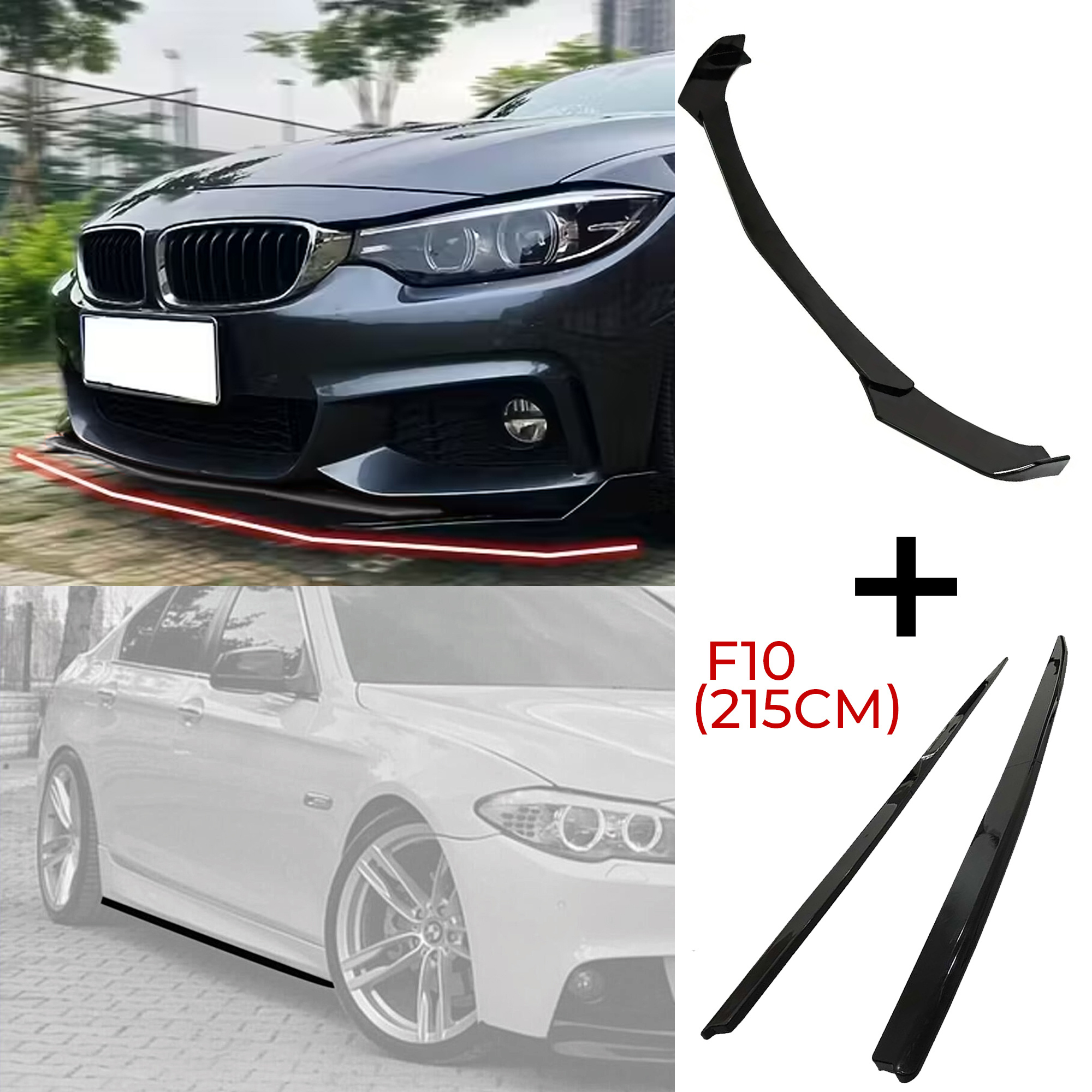 Image of Side Skirts 205cm/215cm And Front Bumper Lip Full Sets For Universal All Car F30 F10 F22 Side Skirts Adjustable 7pcs Universal Car Tuning Body Part Body Kit