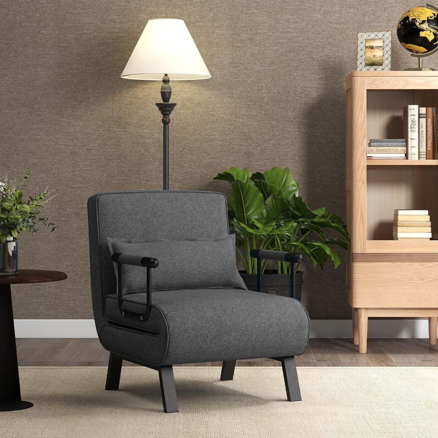 4 in 1 sleeper chair bed convertible futon sofa with adjustable backrest pillow metal frame chaise lounge couch leisure accent chair for apartment bedroom home office