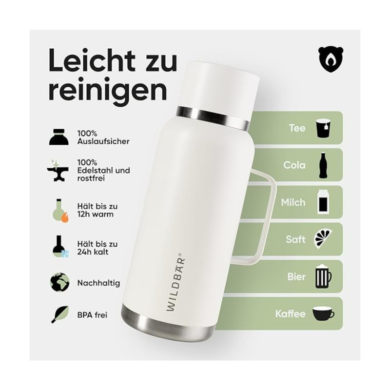 Beige 1000 Ml - Stylish And Stainless Steel Insulated Bottle For Cold And Hot Drinks - Bpa-free & Spill-proof