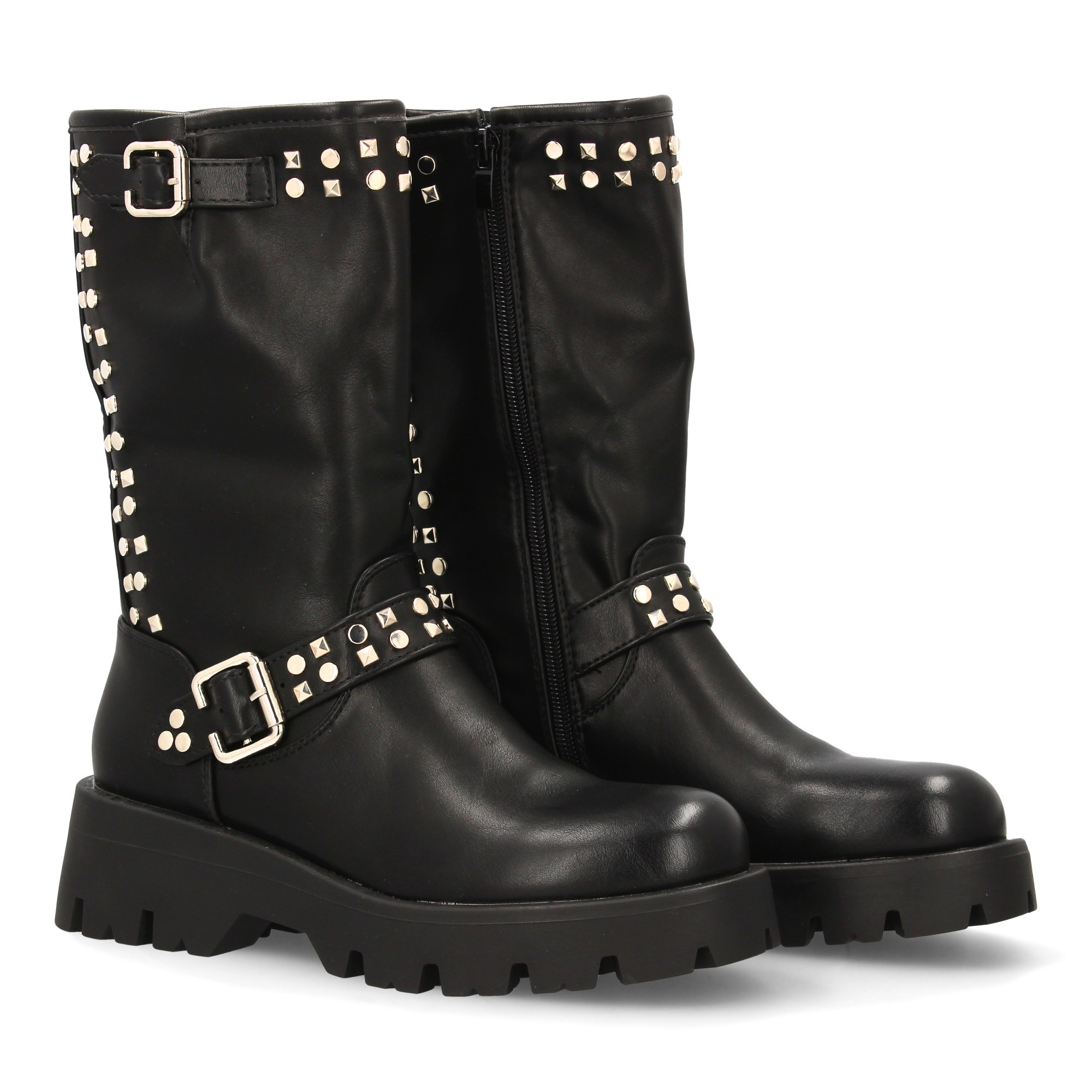 Mid-calf Boot With Studded Sole And Metal Stud Details. With Lateral Zipper Closure And Double , Comfortable Platform Ideal For Women's Autumn-winter Season.