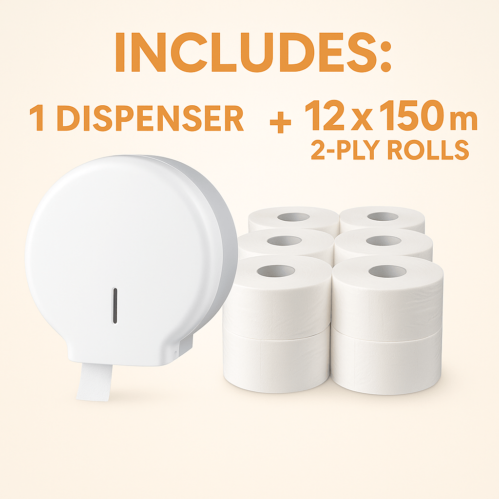 TEMU Toilet Roll Dispenser With 12 X 150m 2-ply Rolls – Wall Mounted Tissue System For Commercial & Home Use