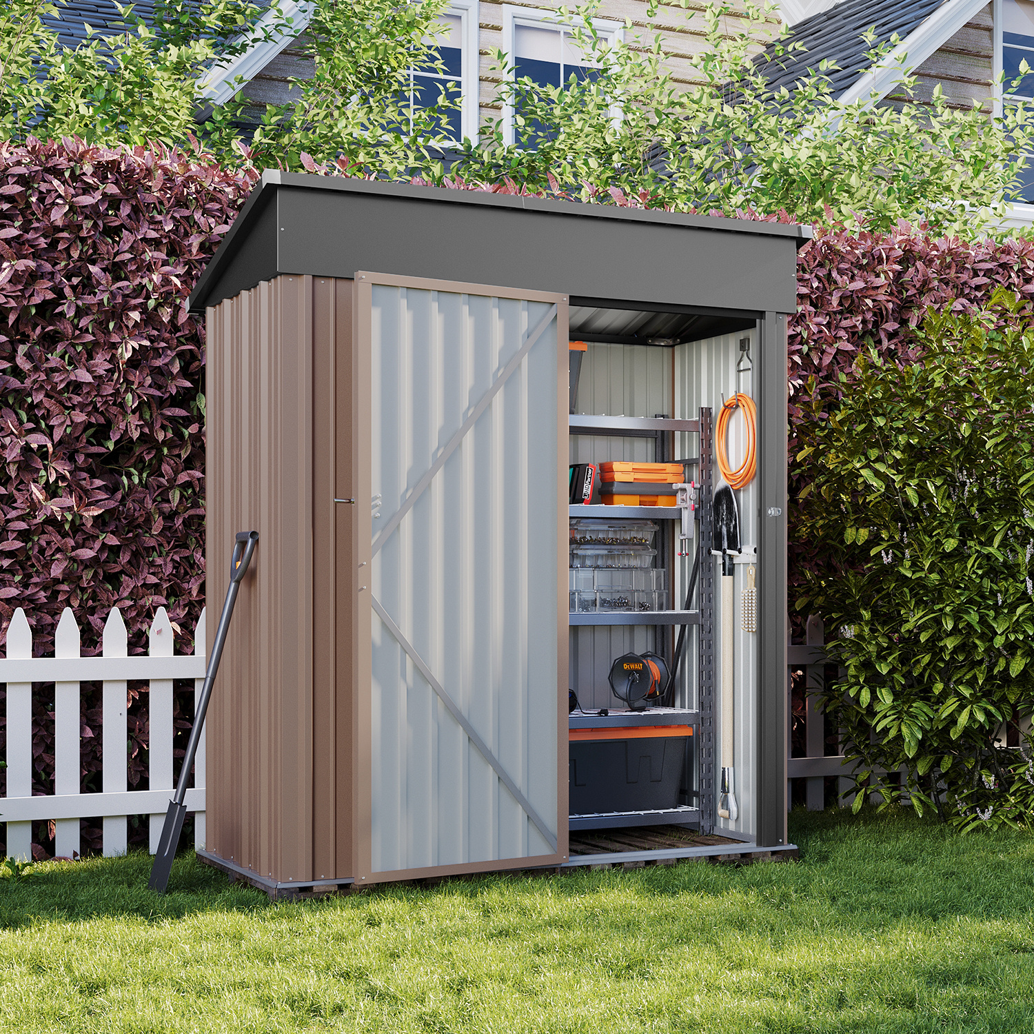   5x3 ft outdoor storage shed   with lockable metal door cabinet   roof for garden patio courtyard tool bicycle storage 220w 116d 183 152w 83d 164h cm
