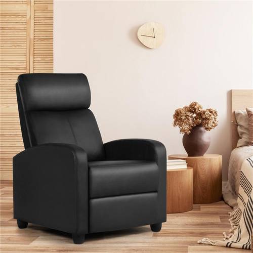 poltrona reclinabile con funzione di , sedia relax con schienale regolabile in pelle artificiale, poltrona tv con poggiapiedi, sedia rivestita