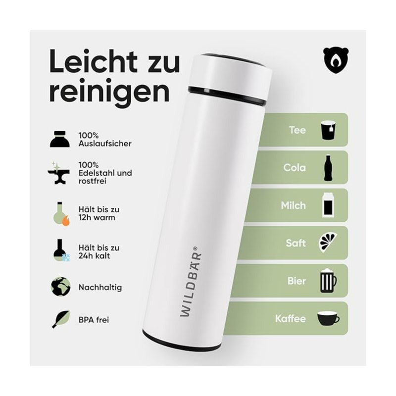 Image of Teapot White 450 Ml - Stainless Steel Kettle, Leak-proof For Office, Sports, Hiking, Or School - Bpa And
