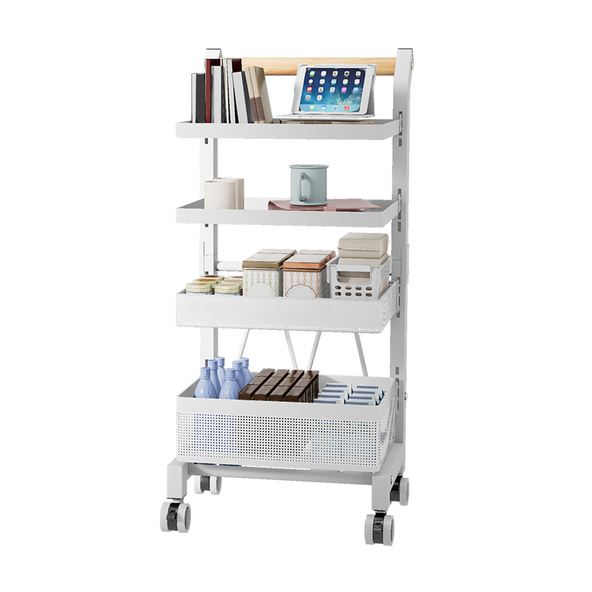 Image of ® Service Cart, Kitchen Cart, Utility Cart, Cart For Kitchen, Bathroom, Living Room, Frying Pan Pot Organizer, Service Cart With Wheels, Kitchen Shelf (white, 4 Tier)