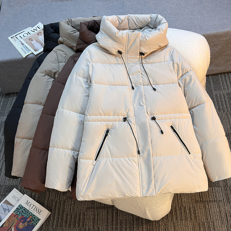 womens thickened warm hooded jacket for autumn winter featuring zipper fashionable casual adjustable waistband   length puffy coat suitable for cold autumn winter days daily commuting outdoor activities details 8