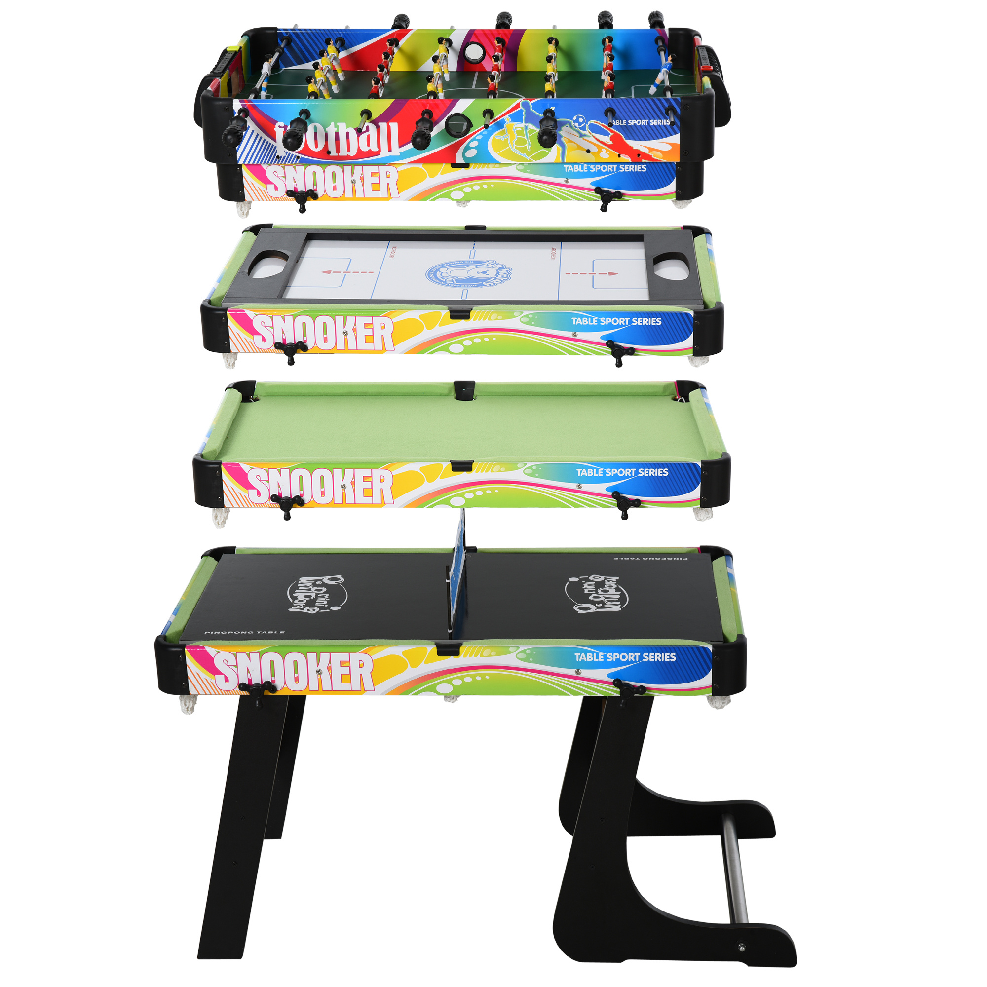TEMU HOMCOM Mesa Plegable Diseño 4 en 1 Futbolín Aire Hockey Billar Ping-pong Sobremesa Accesorios Incluidos Diversión 86.5x43,5x64 cm