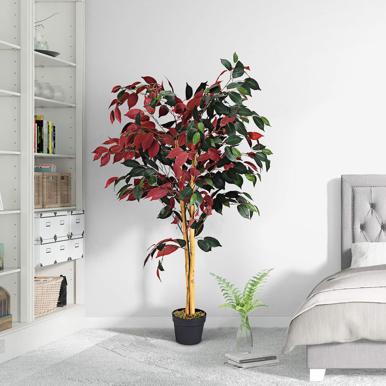 Image of Artificial Plant- Fake Palm Plant With Nursery Plastic Pot, Handmade Artificial Tree - Decorative Fake Greenery Trees In Pots For Home, Restaurant & Office Decor