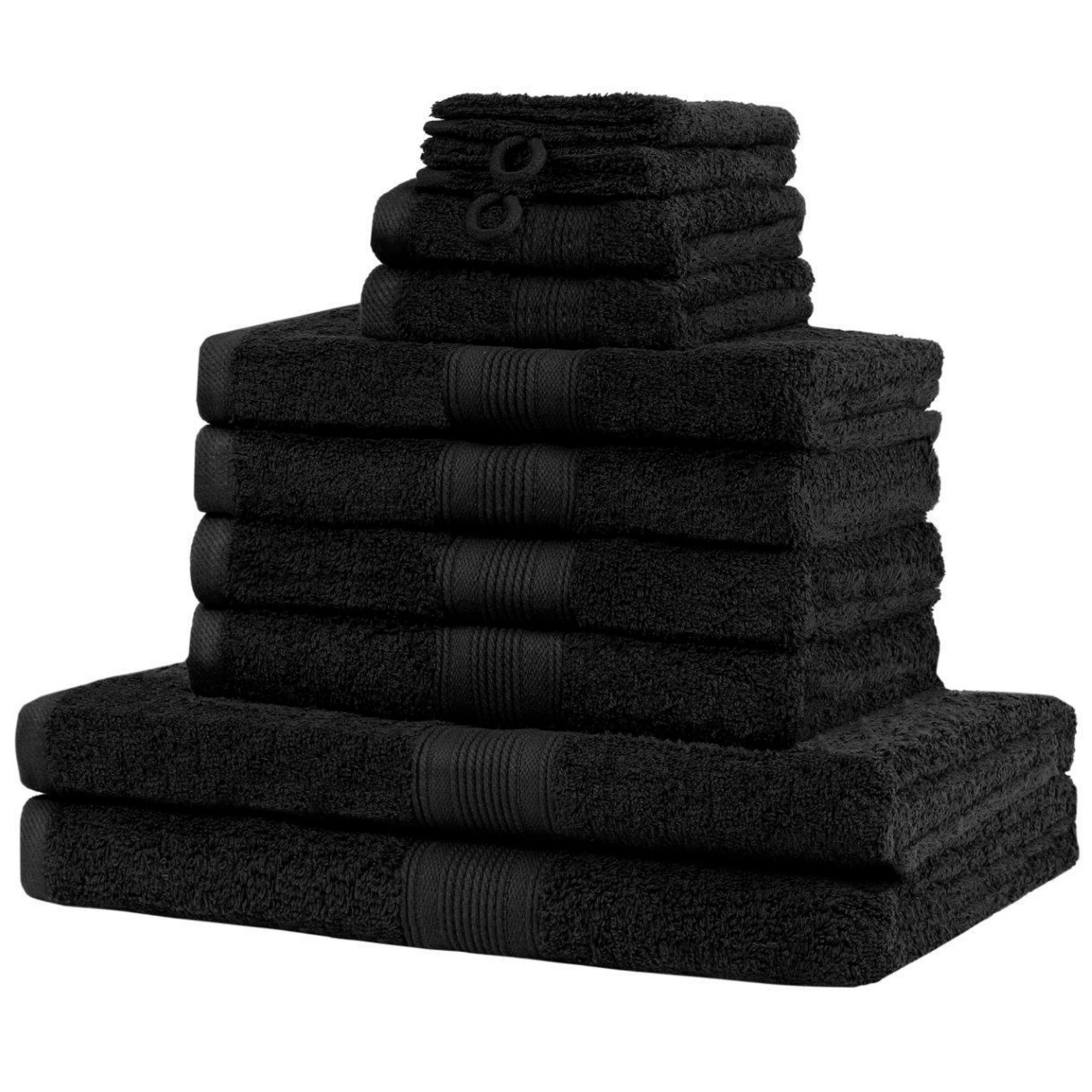 Image of Textiles 10pcs. Terry Cloth Towel Set With Sizes 4x Towels, 2x Shower Towels, 2x Guest Towels, 2x Wash Gloves | Color: Black |