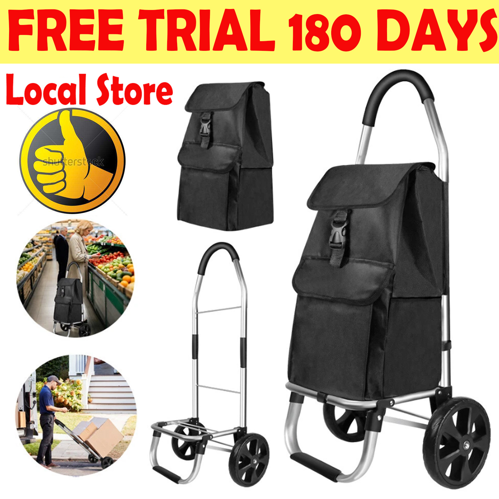 TEMU Lightweight Folding Shopping Trolley, Aluminium Lightweight Shopping Cart With Detachable Shopping Bag, Mudguard Stair Climbing Wheels Grocery