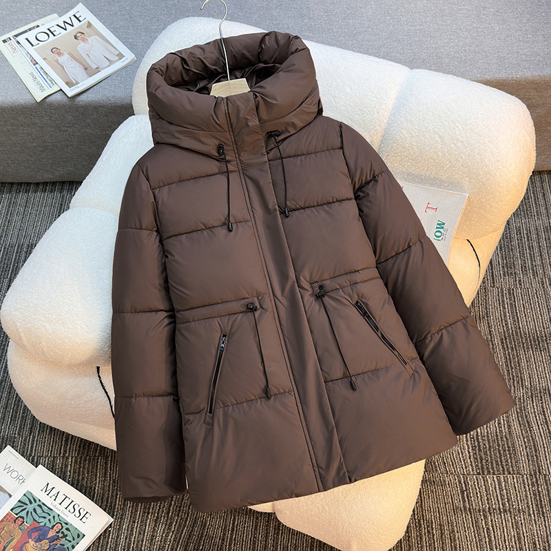 womens thickened warm hooded jacket for autumn winter featuring zipper fashionable casual adjustable waistband   length puffy coat suitable for cold autumn winter days daily commuting outdoor activities details 5