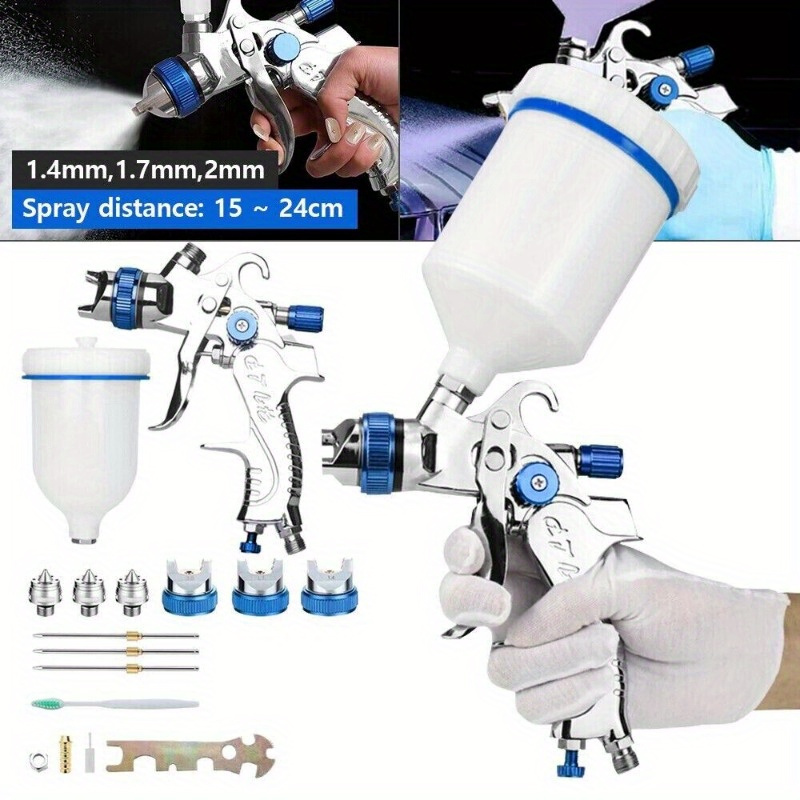 Paint Spray Gun Kit Spray Gun 3 Nozzles 1.4 Mm 1.7 Mm 2.0 Mm With 600 Ml Plastic Cup Paint For Fences Ceiling Wall Painting