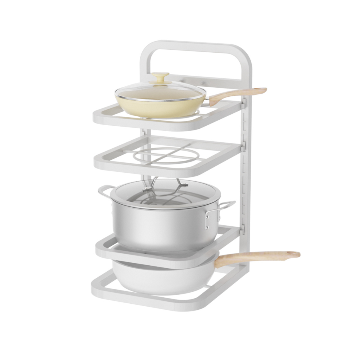 Image of ® Pots And Pans Organizer, Kitchen Organizer, Cabinet Organizer, Adjustable Pan Organizer Shelf, 4-tier Organizer For Kitchen, Bathroom, Office (white, 4 Tiers)