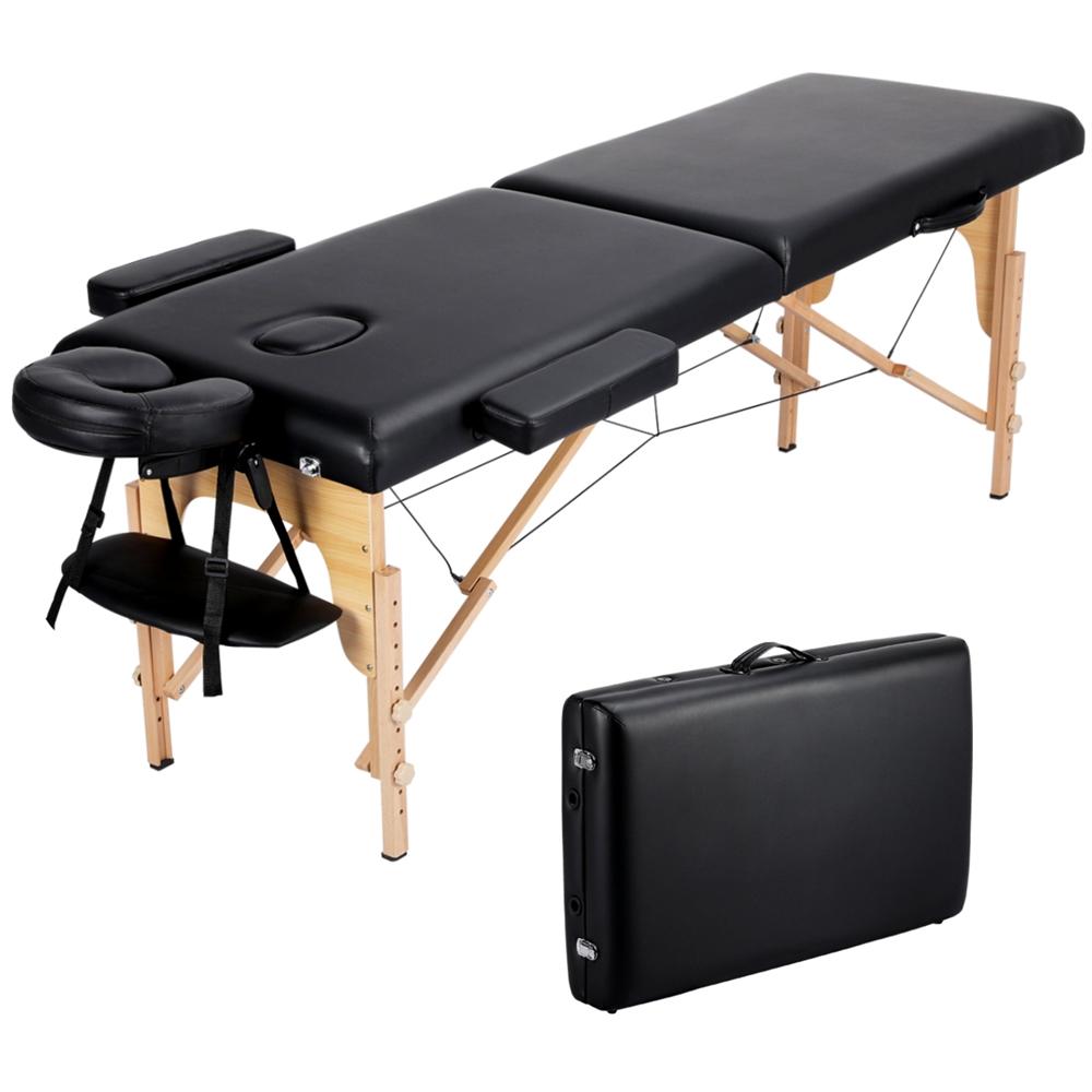 Costoffs Massage Table With 2-zone Height Adjustable Massage Bench, Foldable Massage Bed Including Headrest & Armrests