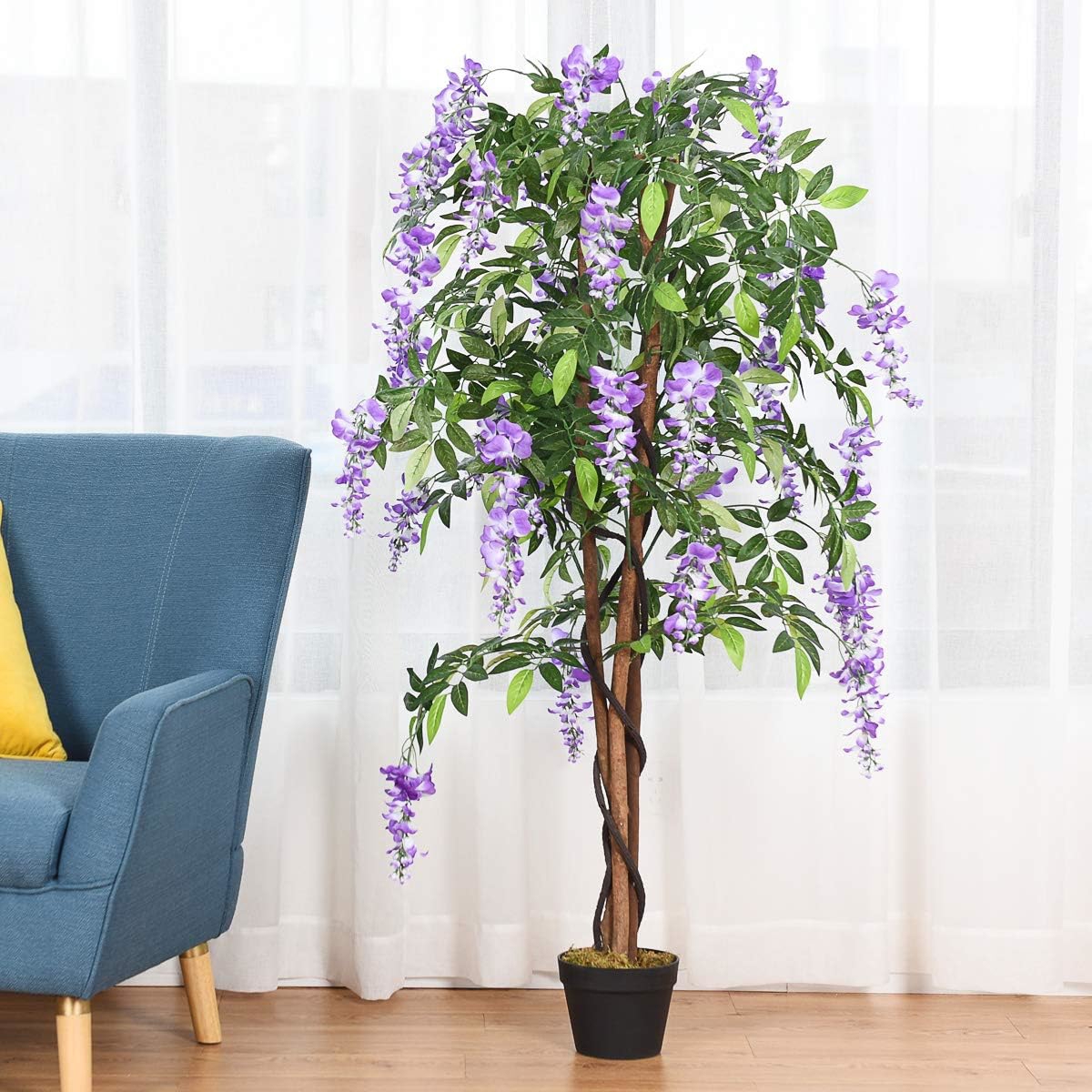 Image of 150cm Fake Wisteria Tree, Artificial Greenery Plants In Nursery Pot, Decorative Trees For Home, Office