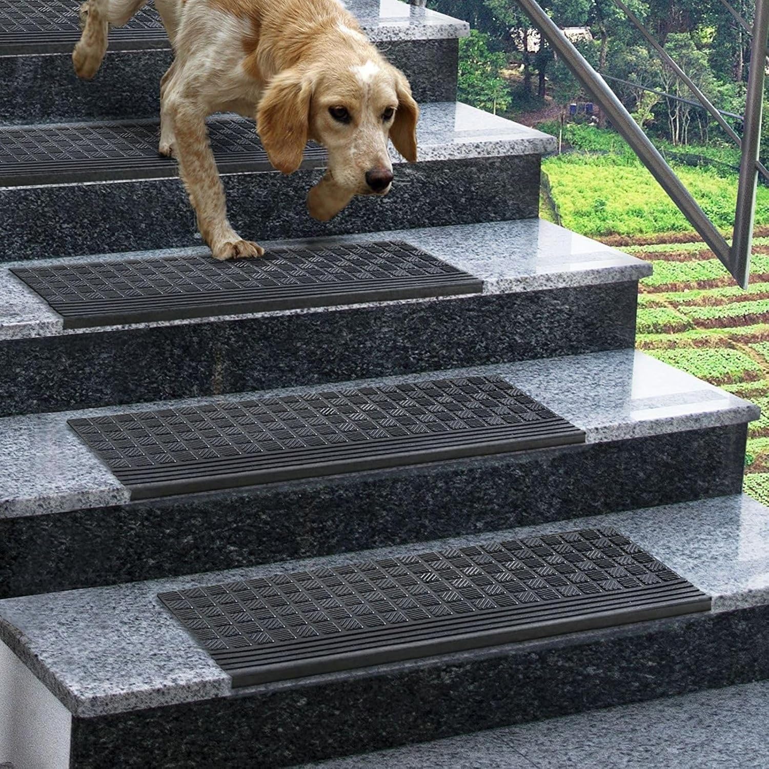 TEMU Tapis d'escalier en caoutchouc Diamant - 1pièce - en 3 tailles différentes - avec bord biseauté - Auto-adhésif et antidérapant - pour extérieurs